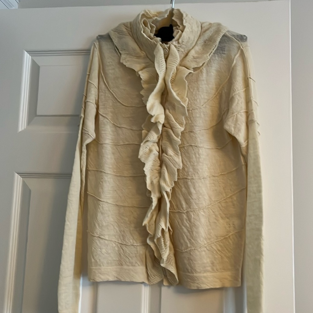 Hugo Boss Cream Ruffle Front Cardigan Sweater